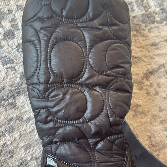 Coach Cantina black quilted patent wedge platform winter boots mid calf 8B - Picture 5 of 15